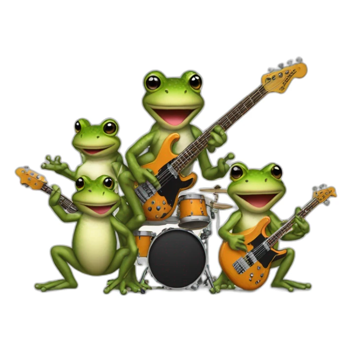 Four toad playing electric guitar, bass, drumset and piano sticker