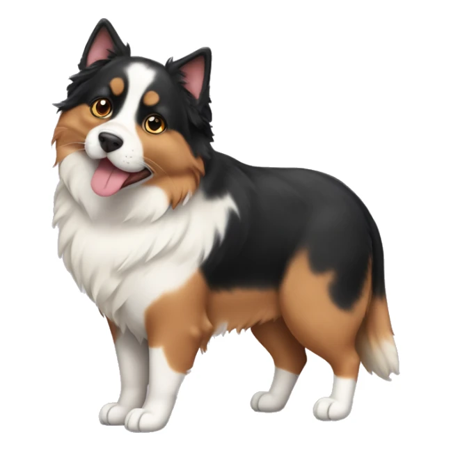 Fat calico cat with a black and tan Australian Shepard dog sticker