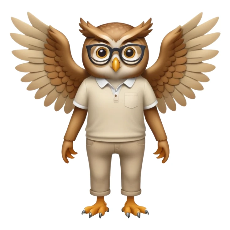 friendly anthropomorphised owl with wings instead of arms, in pants and a shirt, wearing glasses, walking upright, relaxed pose sticker