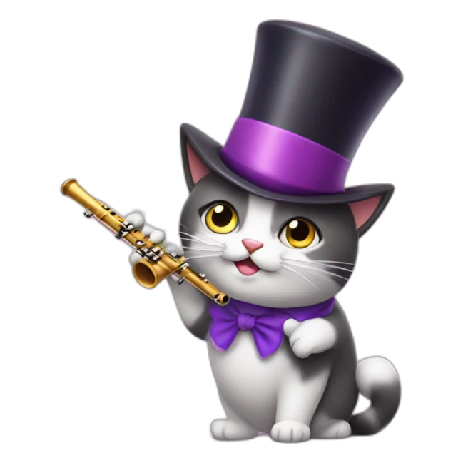 cute, fat cat with magician hat playing the flute sticker