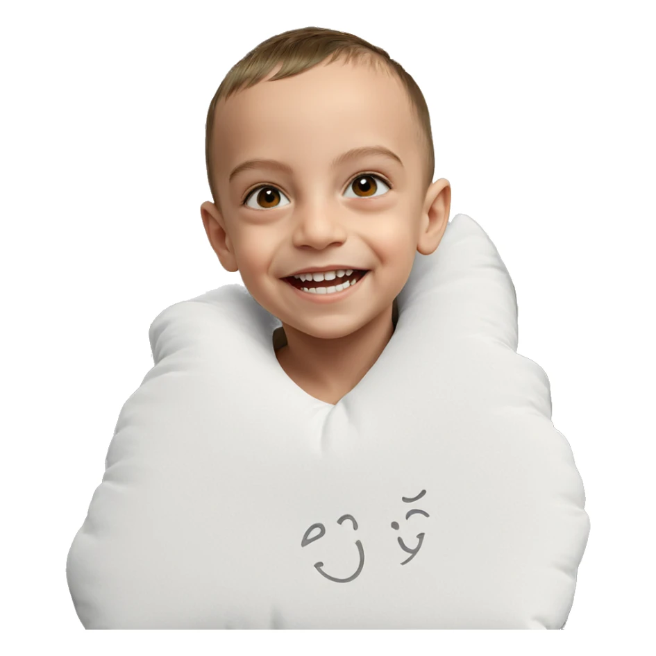 smiling boy with pillow sticker