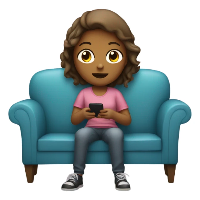 girl sitting on couch with a phone in hand  sticker