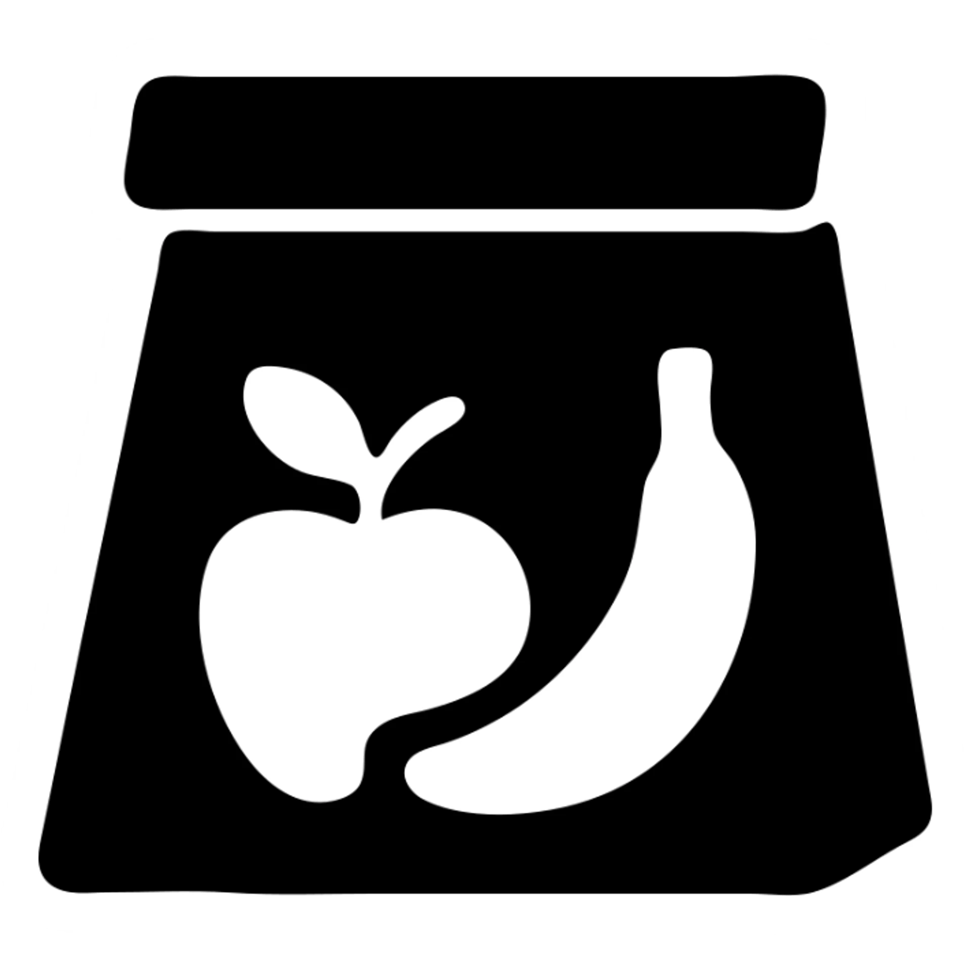 flat icon style lunch bag with fruit inside, minimal details, clear fruit shapes sticker