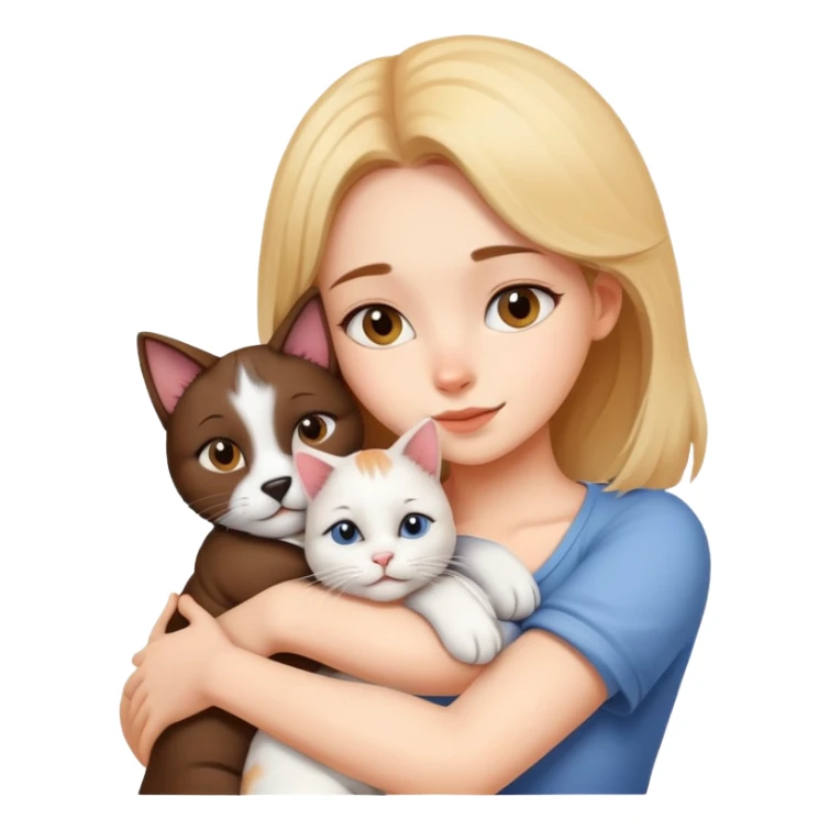 Beautiful girl hugs a cat and a dog tightly sticker