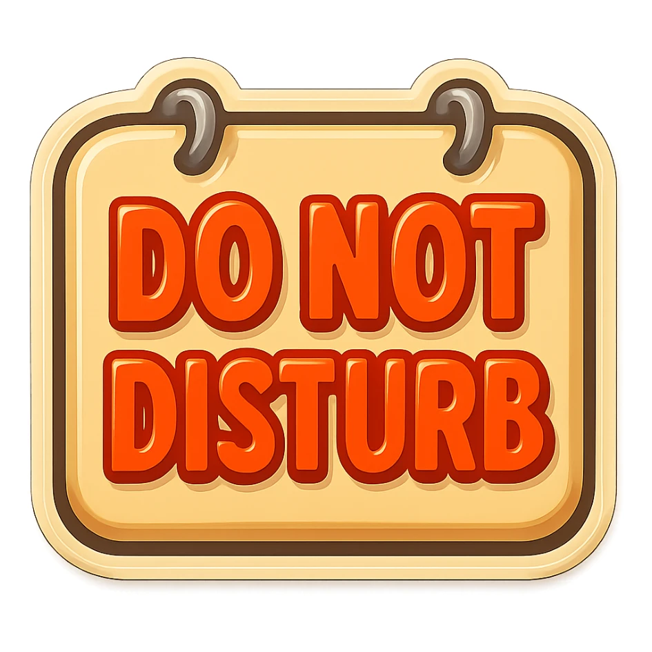 rectangular door sign with rounded corners, beige, flat, with light shadow, retro sticker style, two nails hammered at the top of the sign, transparent background sticker