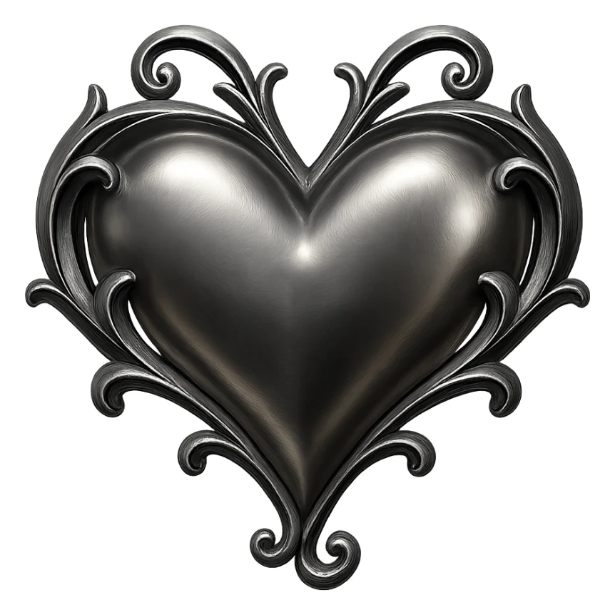 black gothic heart, ornate, dark, elegant, chrome finish sticker