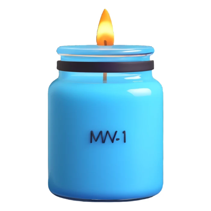sky blue scented candle with a glass jar and subtle wax texture sticker