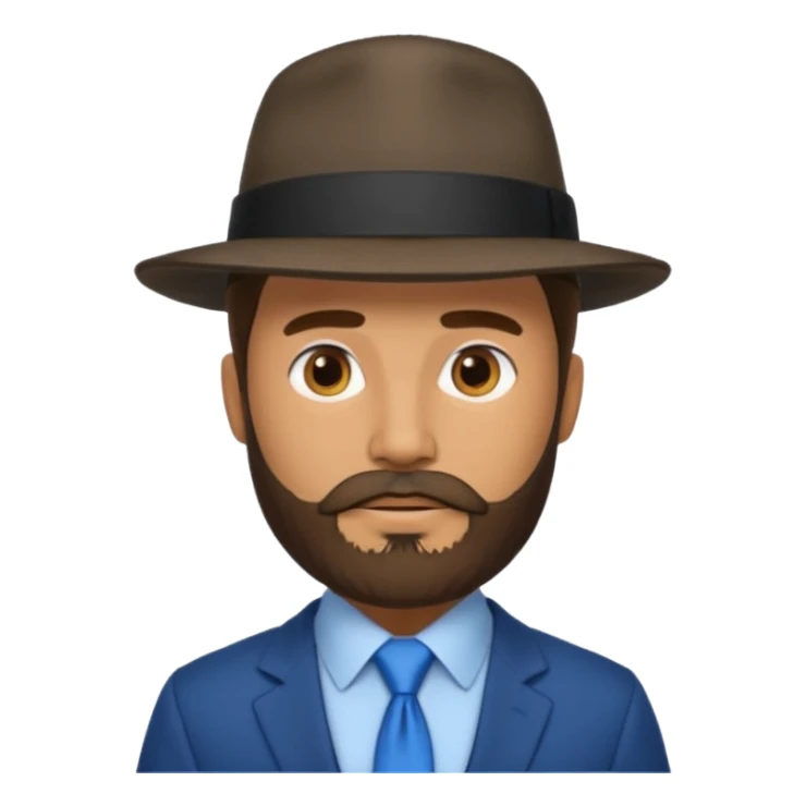 bearded man wearing hat and blue tie no coat sticker