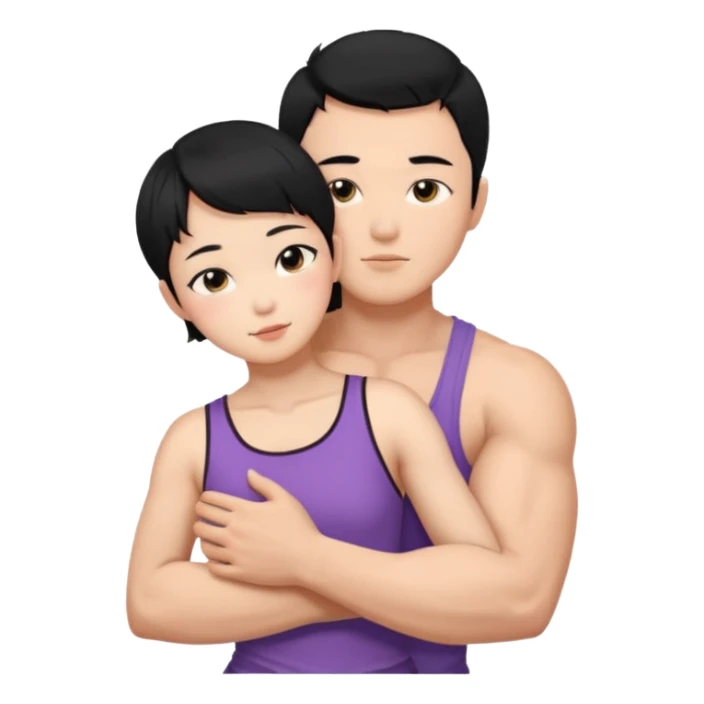 buff korean Man black hair hugging girl with black pixie cut  sticker