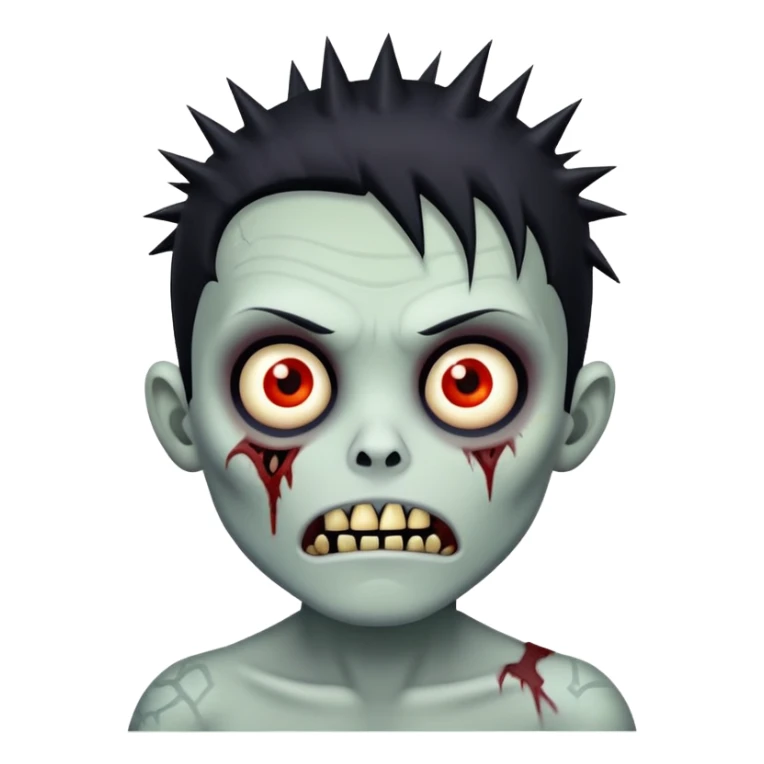 zombie boy with spikey black hair, scary face sticker