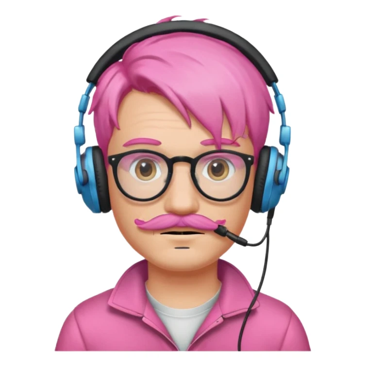 headphone and spectacles, mustached pink hair guy, no mic sticker