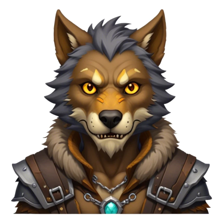 Cinematic Realistic WoW Worgen Portrait, head tilted epicly and inquisitively, showcasing the striking fusion of human intellect and beastly ferocity. His rugged fur and tanned skin, accented by piercing amber eyes and meticulously rendered worn leather garments, are bathed in dynamic lighting, high shine, epic and awe-inspiring, capturing the relentless spirit of a worgen at the apex of his power. sticker