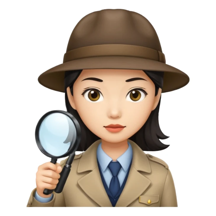 female detective, asian, magnifying glass sticker