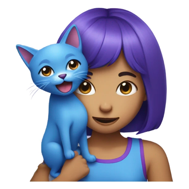 Girl holding purple cat biting blue dog sticker