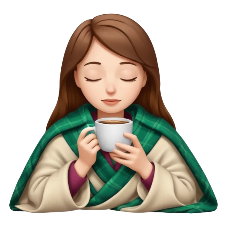 brown-haired white girl inside a blanket sipping coffee eyes closed sticker