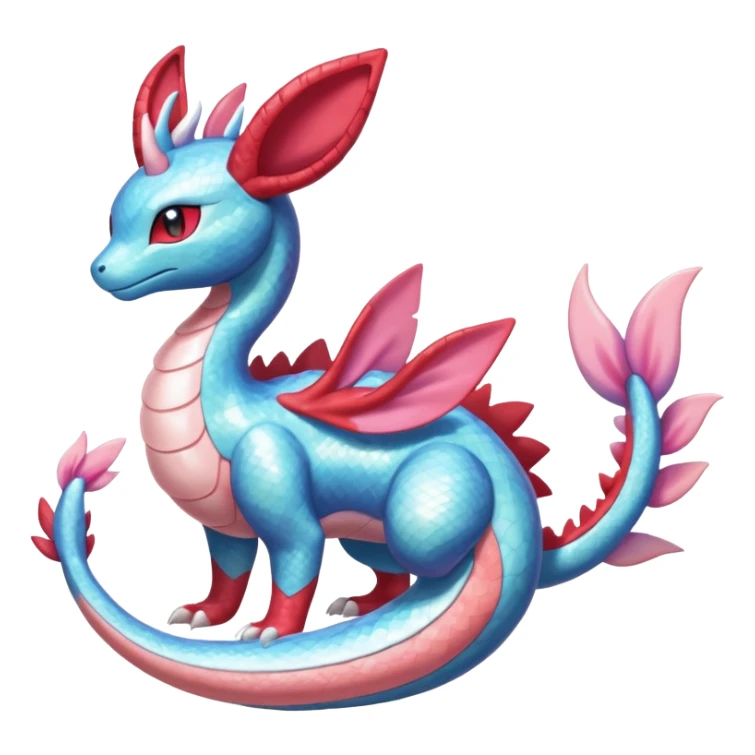 Hydro-elemental Bubbly furry Shiny Scaley Iridescent realistic Salamence-Milotic-Sylveon-Fakémon-fusion (full body) sticker