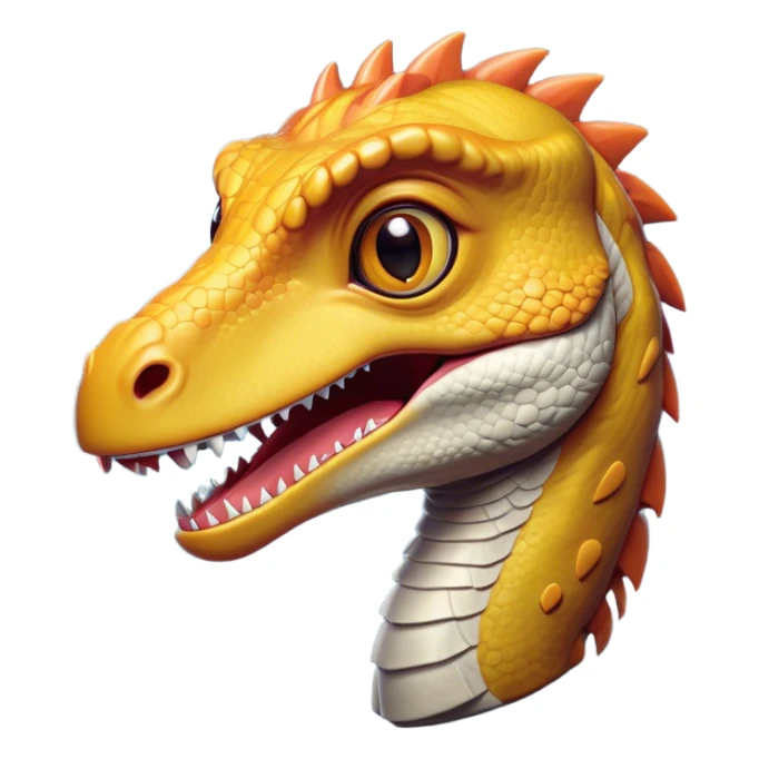 Cinematic Cute Velociraptor Portrait Emoji, Head tilted playfully with a mischievous grin, featuring a compact, agile form with bright, sparkling eyes and a slightly curved snout full of playful charm, Simplified yet irresistibly adorable features, highly detailed, glowing with a warm, inviting prehistoric glow, high shine, affectionate and lively, stylized with a touch of whimsical dinosaur mischief, soft glowing outline, capturing the essence of a mischievous yet endearing Velociraptor that seems as if it could dart out of the screen into your arms! sticker