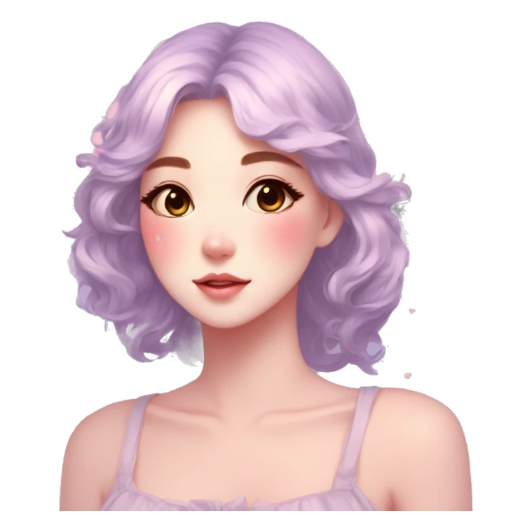 Gorgeous pastel anime style lady with blushing face and butterflies aesthetic trending style sticker
