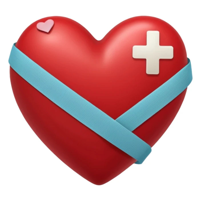a dark red heart glued together with a Band-aid sticker