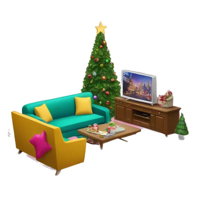 Barbie living room with christmas tree and a sofa and a tv sticker