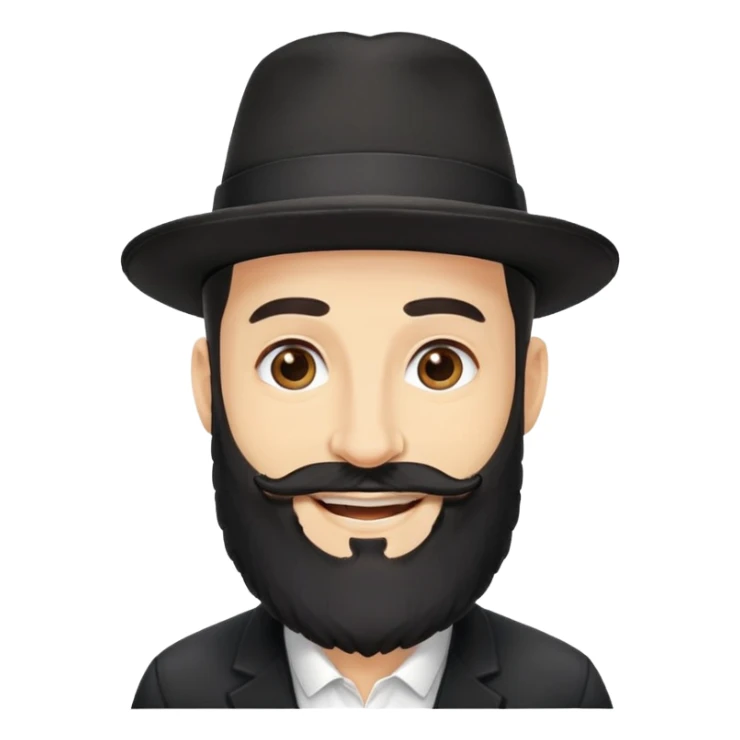 Jewish man with large beard, black hat, payot, smiling sticker