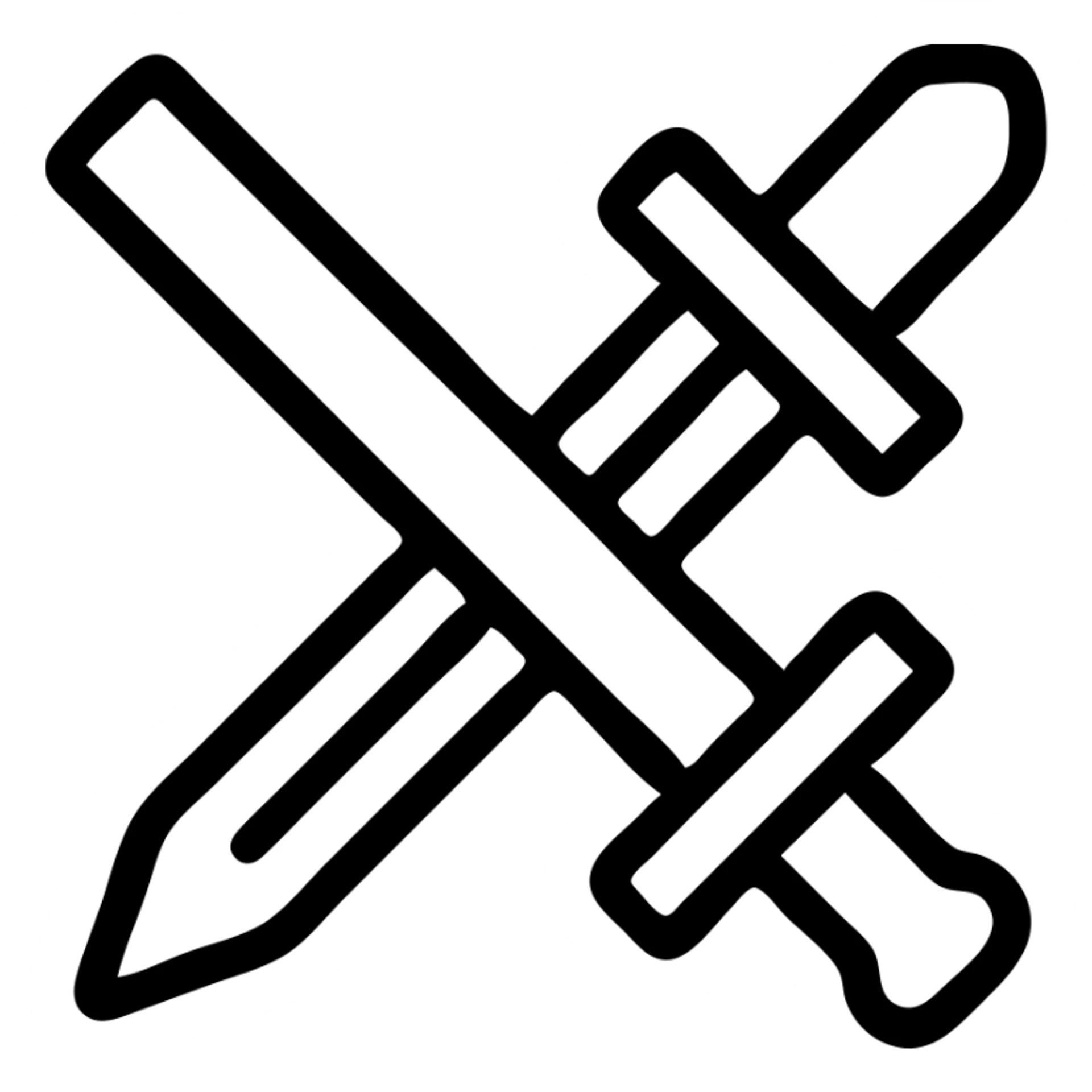 large X overlapping a sword, minimalist style, no text sticker