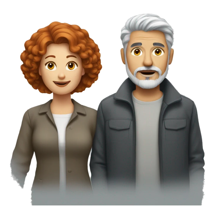 Redhead woman with gray haired man with a goatee sticker