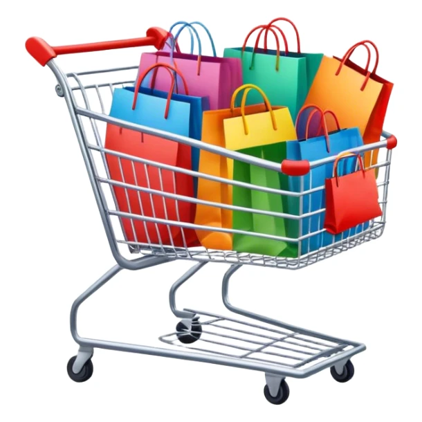 shopping cart filled with multicolored shopping bags sticker