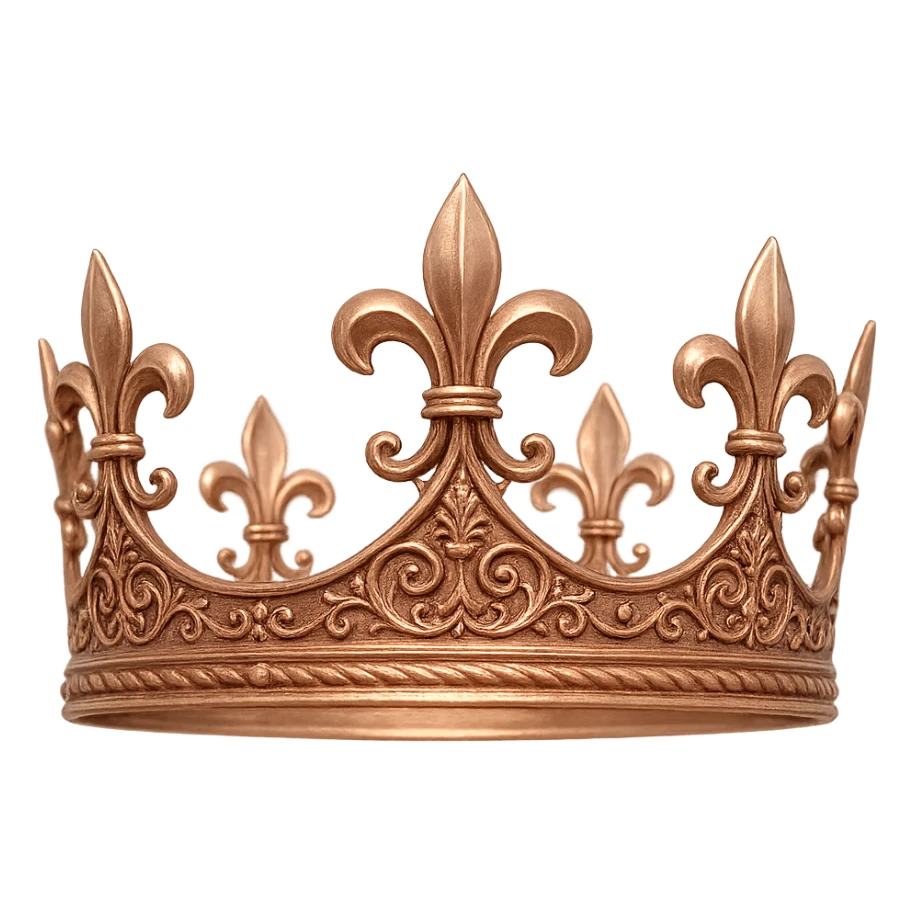 rose gold medieval crown, ornate, metallic, regal, minimal background sticker