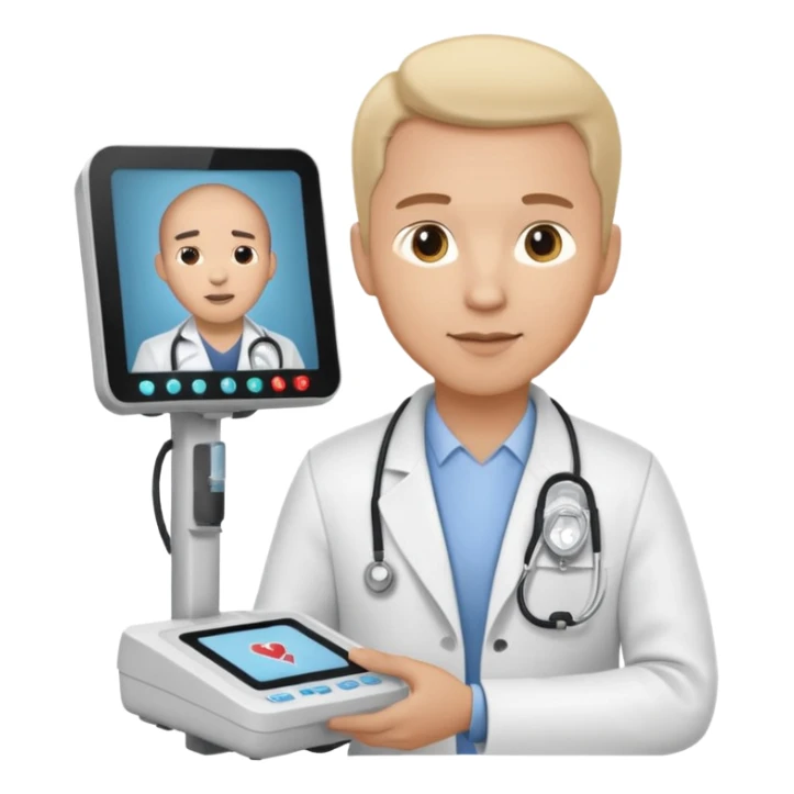 Cardiac sonographer male long white coat GE machine sticker