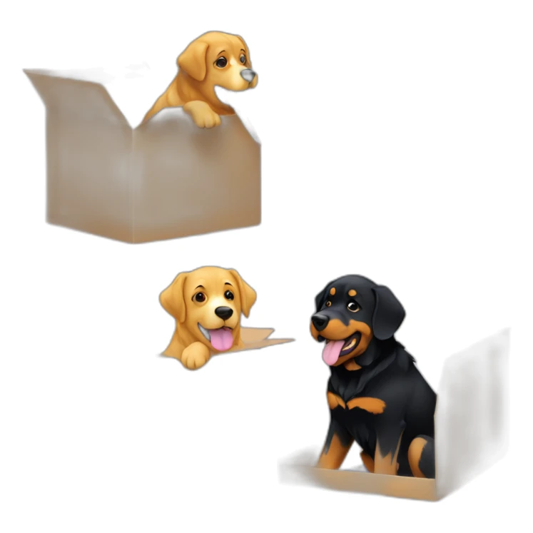 A Rottweiller hugging golden retriever in box sticker