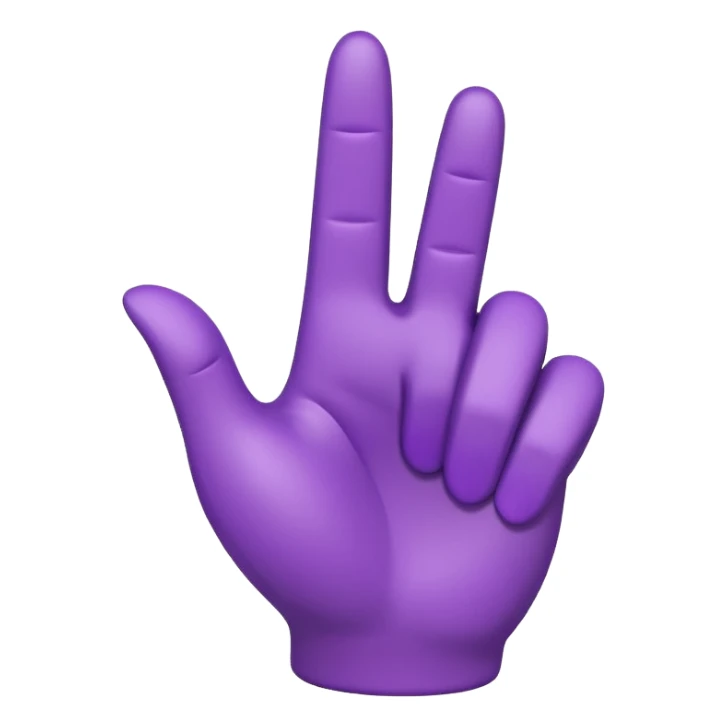 A 3D emoji-style human hand making a ‘pointing up with one finger’ gesture. The entire hand is colored in vibrant purple, with smooth glossy texture, simple shading, and no background. sticker