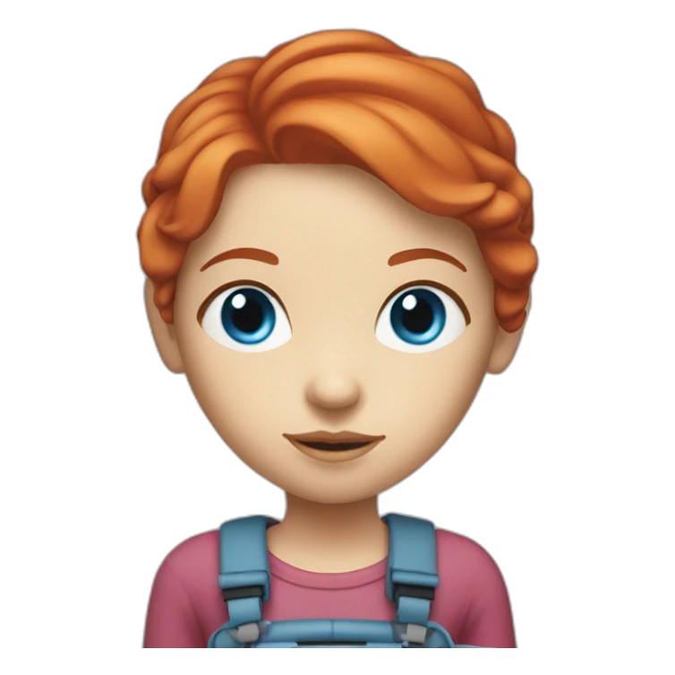 blue-eyed red-haired girl with 3d printer sticker
