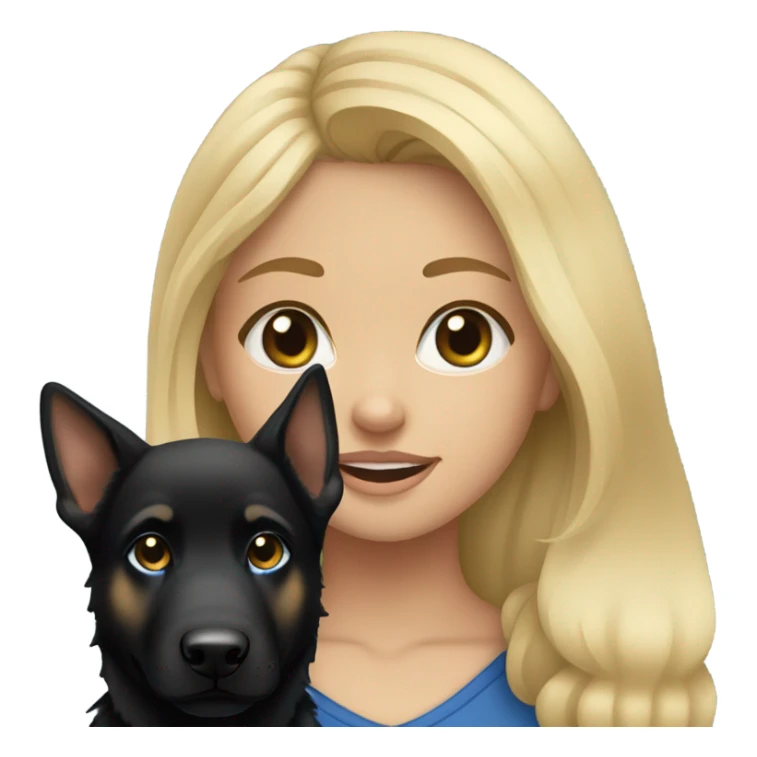 blonde girl who has blue eyes with an all black female german shepherd  sticker