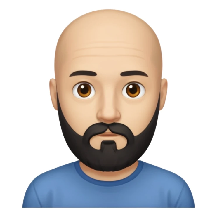 black long beard bald man with shirt sticker