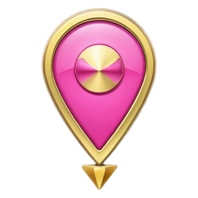 A dark pink location pin with golden details and accents.  sticker
