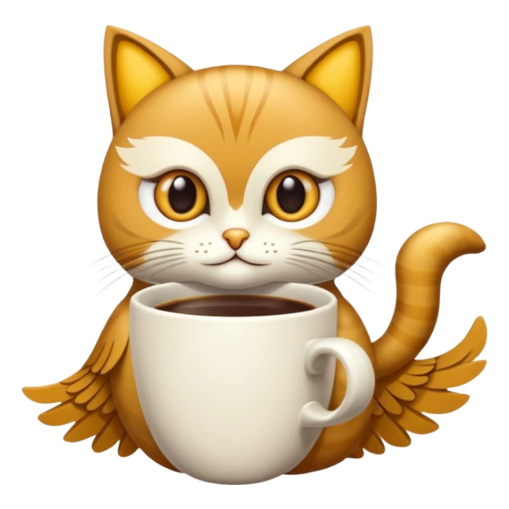 crea un gato con alas de búho con pelaje color cafe y blanco sticker