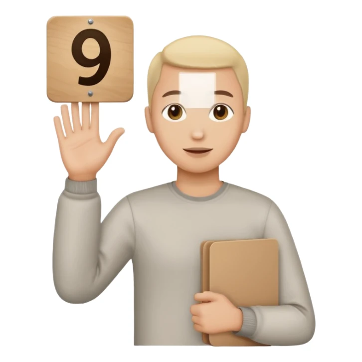 jury with outstretched hand holding a sign that says 9, simple, expressive, no visible face sticker