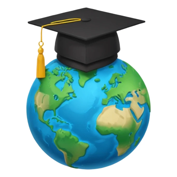 Planet Earth in a black graduation cap, minimalism, 3D, material design sticker