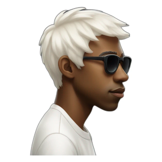 tyler the creator with a short white wig and dark sunglasses looking looking slightly annoyed side view sticker