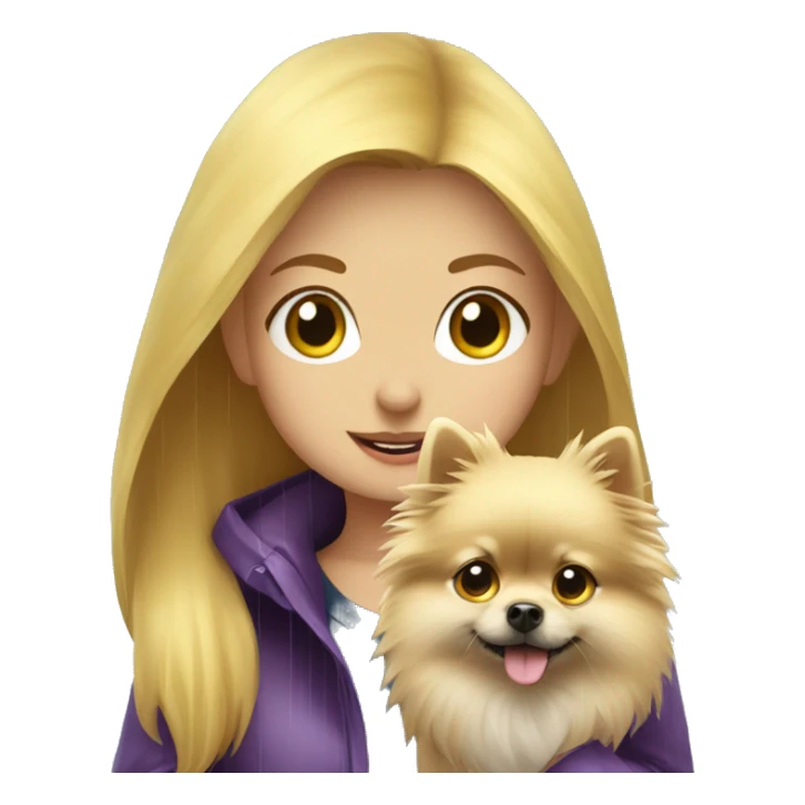 Blonde girl walking pomeranian under the rain sticker