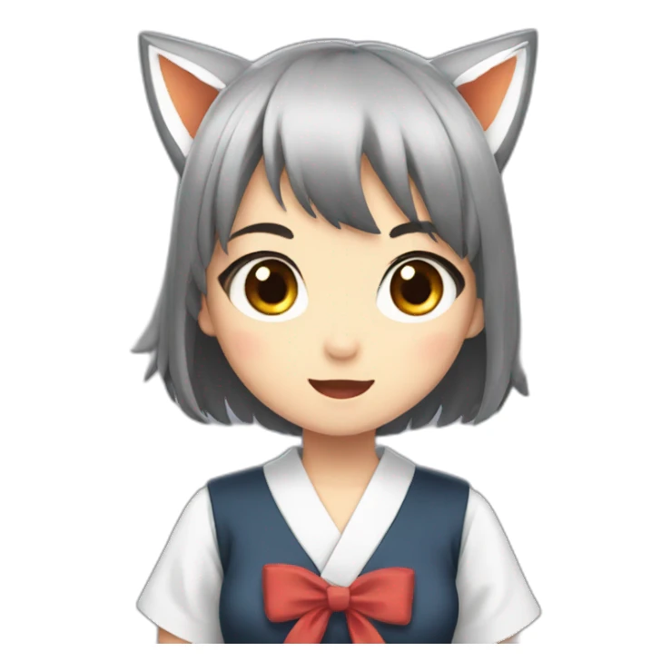 Surprised black haired fox girl in Japanese school uniform sticker