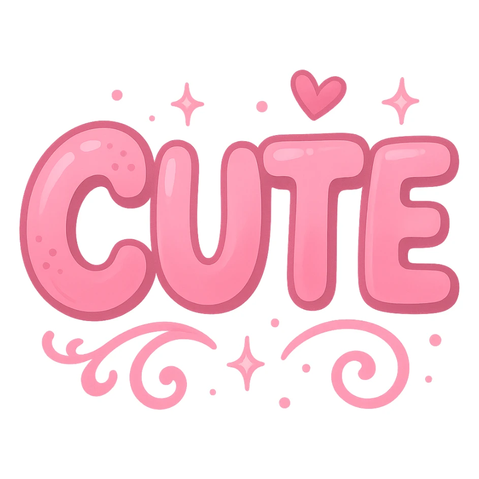 the word 'cute' in a creative, pink-themed style, remove background sticker