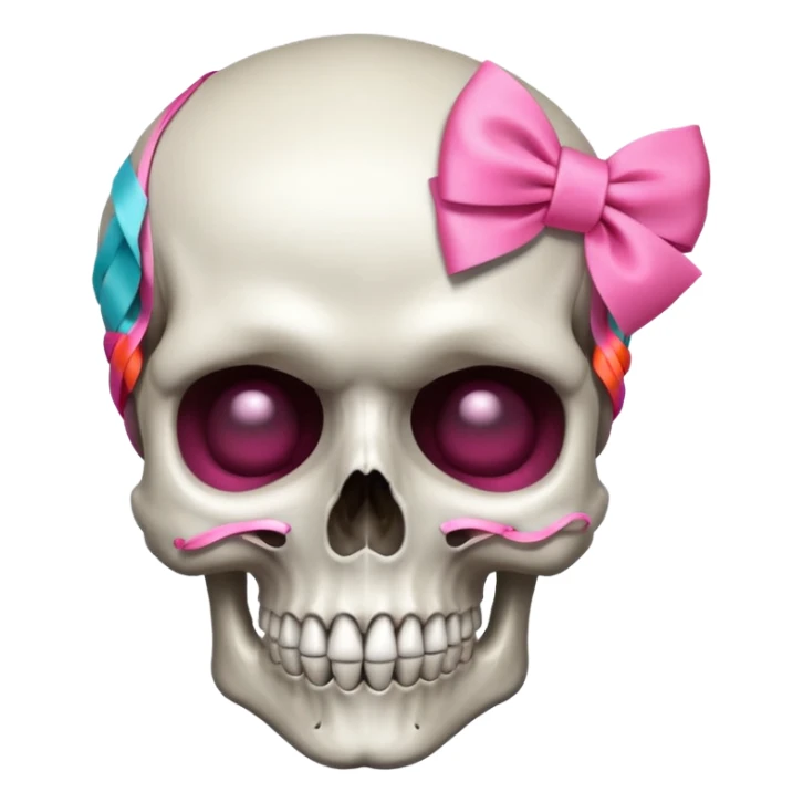 A skull with a small pink ribbon on the side of its head💀 sticker