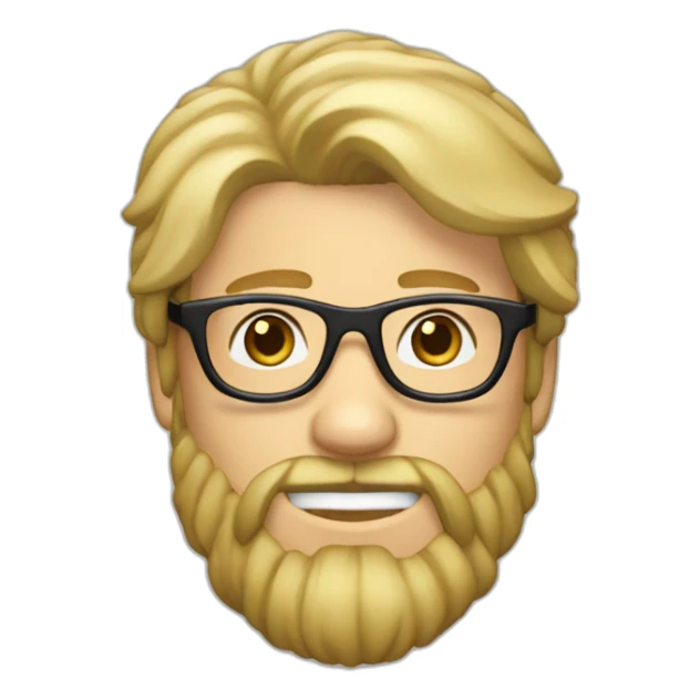 blonde guy with a visible mullet and black and brown glasses and silver earrings with a beard sticker