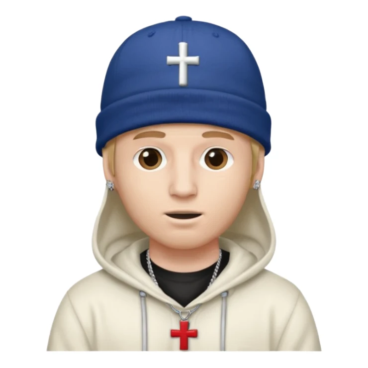 rapper da trắng đội mũ len mlb áo thánh giá đeo khăn trùm mặt sticker