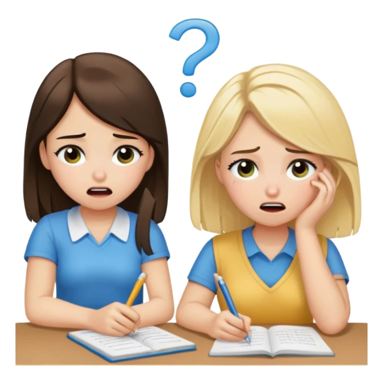 ella (a brunette) and rachel (a blonde) are two students, and they are crying while doing their calculus homework sticker