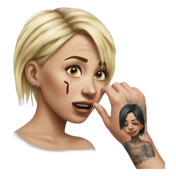 Hyper Realistic Beautiful tattooed woman crying pulling her boyfriends hand  sticker
