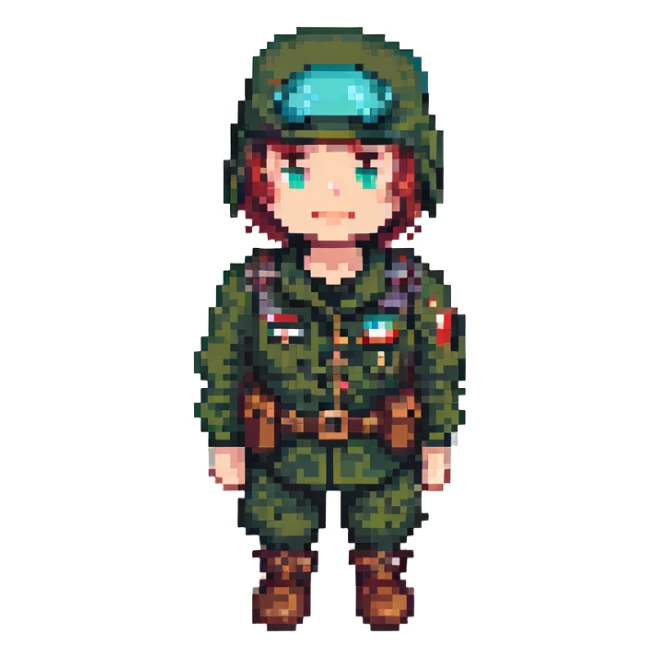 Kenan Evren as a pixel art character, military attire, simple 8-bit style, facing forward sticker