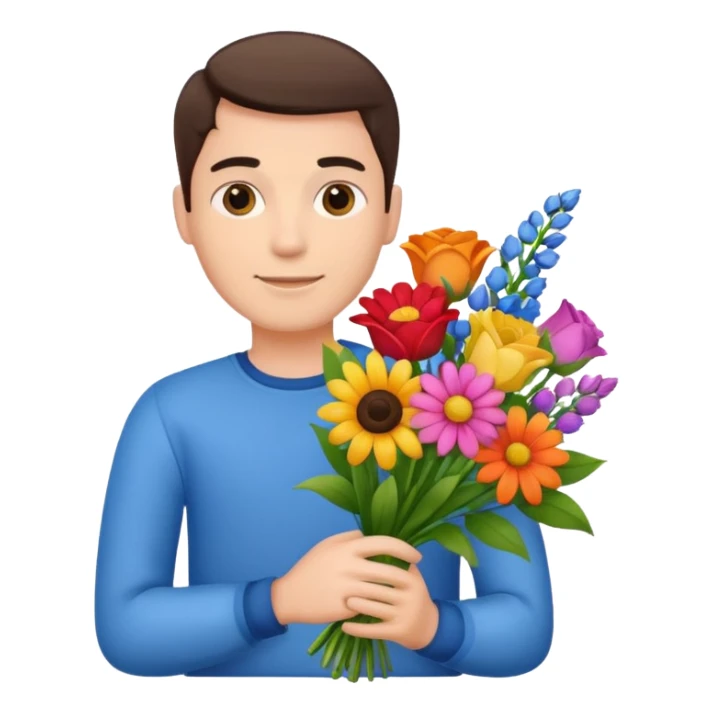 Male hand give a bogue of flowers sticker